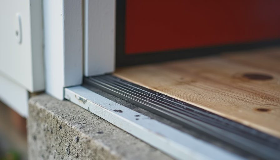 Detailed view of properly flashed and sealed entry door threshold installation.