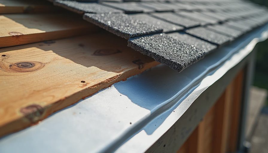 Detailed view of proper roof underlayment, ice dam shield, and flashing installation layers.
