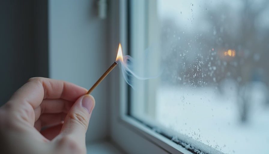 Incense stick draft test demonstrating air leakage around a window frame.