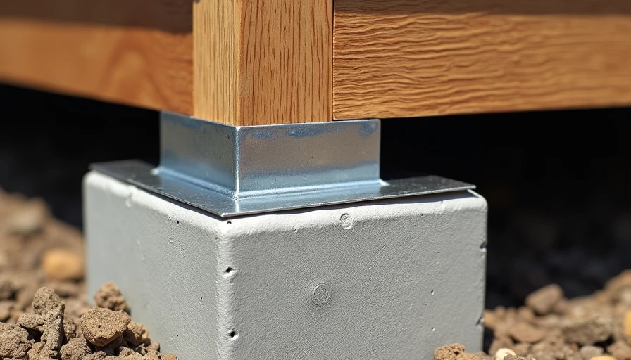 Detailed view of properly flashed and elevated deck post base connection.