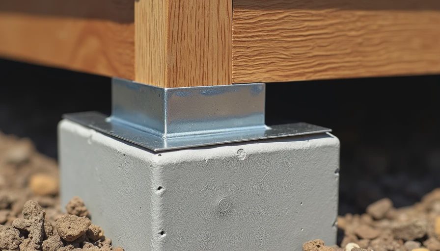 Detailed view of properly flashed and elevated deck post base connection.